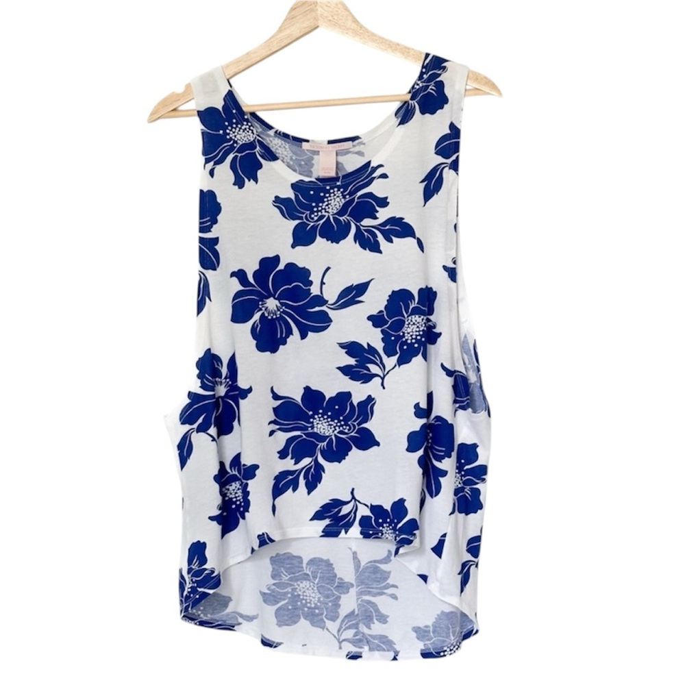Victoria’s Secret Top Modal Floral Hibiscus Muscle Tank Blue White — Size M
